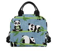 Surwin Sac Repas Isotherme, Motif Panda Sac à Déjeuner Sac à Lunch Isolé Design en Bandoulière/Poche Avant Sac à Lunch Lunch Bag pour Bureau L'école Travail (Feuilles de bambou)