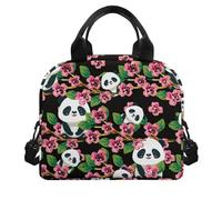 Surwin Sac Repas Isotherme, Motif Panda Sac à Déjeuner Sac à Lunch Isolé Design en Bandoulière/Poche Avant Sac à Lunch Lunch Bag pour Bureau L'école Travail (Fleurs roses)