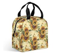 Surwin Sac Repas Isotherme,Motif Tournesol 3D Sac Déjeuner Isotherme 9L Étanche Imperméable Design en Poche Avant pour École Bureau Travail, Lunch Bag Lunch Box pour Adulte Enfant (Style vintage)