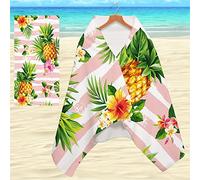 Surwin Serviette de Plage Anti Sable avec Bouton, 3D Fruit Impression Grande Taille Couverture de Voyage à Séchage Rapide en Microfibre Super Absorbant Légère, 80x160cm (Rayures Roses)