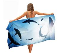 Surwin Serviette de Plage en Microfibre Anti Sable,Requin Modèle Imprimé Grande Couverture de Voyage à Séchage Rapide Absorbant Légère Portable pour Été Plage Natation (Lumière du Soleil,70x150cm)