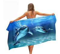 Surwin Serviette de Plage en Microfibre Anti Sable, Sauter Dauphin Imprimé Grande Couverture de Voyage à Séchage Rapide Absorbant Légère pour Été Natation (Dauphin dans l'eau,80x180cm)