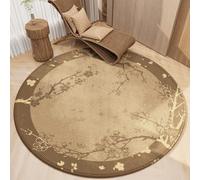 Surwin Tapis Antidérapant Rond pour Chaise de Bureau, Tapis de Protection de Sol pour Chaise de Bureau Gaming Style Chinois Protéger Les Carrelage Sols Durs et Parquet (Fleur de Prunier,80cm)