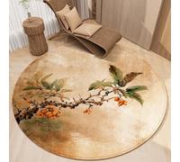 Surwin Tapis Antidérapant Rond pour Chaise de Bureau, Tapis de Protection de Sol pour Chaise de Bureau Gaming Style Chinois Protéger Les Carrelage Sols Durs et Parquet (Nèfle du Japon,60cm)