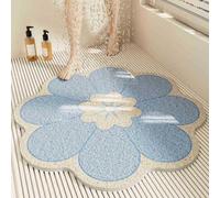 Surwin Tapis de Douche Antiderapant, Forme de Fleur Tapis de Baignoire Antidérapant avec Trous de Drainage Tapi de Bain de Massage en PVC Luffa (Bleu,50cm)