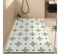 Surwin Tapis de Douche Antiderapant, Tapis de Bain Luffa PVC Doux Motif Floral Vert Chic avec Trous de Drainage, Tapis de Séchage Rapide pour Salle de Bain et Zones Humides (Vert 4,80x80cm)