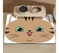 Surwin Tapis de Nourriture pour Chien Absorbant Antidérapant, Tapis de Gamelle pour Chien Chat, Tapis sous Les Gamelles Animaux à Séchage Rapide - Avatar de Chaton Mignon (Khaki-Katze,50x80cm)