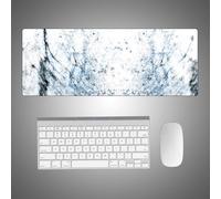 Surwin Tapis de Souris Gamer avec Bords Surpiqués et Base en Caoutchouc Antidérapante, Marbre 3D Grand sous Main Bureau pour Clavier Souris Mouse Pad (800x300mm Épaisseur 0,2cm,Bleu Blanc)