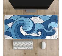 Surwin Tapis de Souris Gamer Marbre 3D avec Bords Surpiqués et Base en Caoutchouc Antidérapante Grand sous Main Bureau pour Clavier et Souris, Mouse Pad pour Gaming (Vague Bleue,300x800mm)
