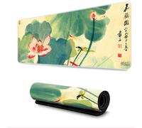 Surwin Tapis de Souris XXL,Style Ancien Chinois Tapis Souris Gaming Tapis de Souris de Jeu Mouse Mat Grand sous Main Bureau Épaisseur 3mm avec Base Antidérapante (500x1000mm,Fleur de Lotus)