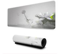 Surwin Tapis de Souris XXL,Style Ancien Chinois Tapis Souris Gaming Tapis de Souris de Jeu Mouse Mat Grand sous Main Bureau Épaisseur 3mm avec Base Antidérapante (300x700mm,Fleur de Lotus Blanche)