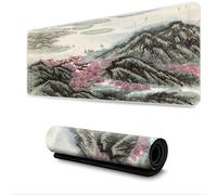 Surwin Tapis de Souris XXL,Style Ancien Chinois Tapis Souris Gaming Tapis de Souris de Jeu Mouse Mat Grand sous Main Bureau Épaisseur 3mm avec Base Antidérapante (300x700mm,Fleur de pêcher)
