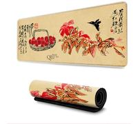 Surwin Tapis de Souris XXL, Style Chinois Tapis Souris Gaming Tapis de Souris de Jeu Mouse Mat sous Main Bureau Épaisseur 3mm avec Base en Caoutchouc Antidérapante (400x900mm,Fleur Rouge)