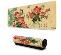 Surwin Tapis de Souris XXL, Style Chinois Tapis Souris Gaming Tapis de Souris de Jeu Mouse Mat sous Main Bureau Épaisseur 3mm avec Base en Caoutchouc Antidérapante (400x900mm,Fleur de Pivoine)