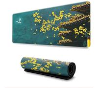 Surwin Tapis de Souris XXL, Tapis Souris Gaming Style Chinois Tapis de Souris de Jeu Mouse Mat Lavable Grand sous Main Bureau avec Base Antidérapante (300x900mm,Feuille de Ginkgo)