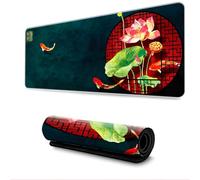 Surwin Tapis de Souris XXL, Tapis Souris Gaming Style Chinois Tapis de Souris de Jeu Mouse Mat Lavable Grand sous Main Bureau avec Base Antidérapante (300x900mm,Lotus Rose)