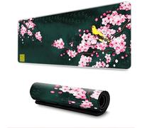 Surwin Tapis de Souris XXL, Tapis Souris Gaming Style Chinois Tapis de Souris de Jeu Mouse Mat Lavable Grand sous Main Bureau avec Base Antidérapante (300x800mm,Fleur de pêcher)