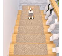 Surwin Tapis Escalier Antidérapant Lot de 15 Muet Moquette Escalier, Plantes Couvre Marche Escalier Tapis d'Escalier Autocollants Carpette pour Enfants, Aîné, Appartement (Beige,20x76cm)