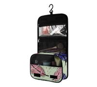 Surwin Trousse de Toilette Femme Homme Voyage, Pliable Grande Capacité Trousse Maquillage à Suspendre, Multifonction Sac Cosmétique Organisateur avec Crochets-Plume (Rose Vert)