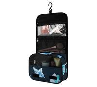 Surwin Trousse de Toilette Femme Homme Voyage, Pliable Grande Capacité Trousse Maquillage à Suspendre, Multifonction Sac Cosmétique Organisateur avec Crochets -Papillon (Bleu Rêve)