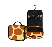 Surwin Trousse de Toilette Femme Homme Voyage, Texture Animale Pliable Grande Capacité Trousse Maquillage à Suspendre, Multifonction Sac Cosmétique avec Crochets (Motif Girafe,22.5x18.5x7cm)