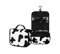 Surwin Trousse de Toilette Femme Homme Voyage, Texture Animale Pliable Grande Capacité Trousse Maquillage à Suspendre, Multifonction Sac Cosmétique avec Crochets (Modèle de Vache,22.5x18.5x7cm)