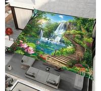 Surwin Voile d'ombrage Imperméable (Cascade,1.5x1.5m) | Rectangulaire Carré Toile Ombrage avec 95% Protection UV avec 4 Corde pour Jardin Terrasse Balcon Patio Extérieur,3D Paysage