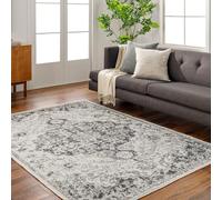 Surya Asmara Tapis Vintage pour Salon, Chambre à Coucher, Cuisine - Tapis bohème Oriental Traditionnel, Facile d'entretien, Poils Moyens - Grand Tapis 200 x 274 cm, Gris, Noir et Blanc