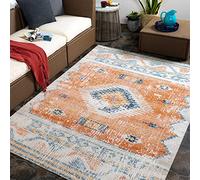 Surya Lusaka Tapis Exterieur Terrasse Balcon, Véranda, Patio - Tapis Géométrique Scandinave, Boheme Chic et Oriental - Tapis Jardin Extérieur et Intérieur Moderne 120x170cm- Orange, Bleu, Beige, Gris