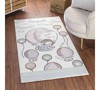 Surya Montgolfière Tapis Chambre Enfant Beige et Rose - Tapis Enfant Poil Court Coloré et Doux pour Chambres à Coucher, Salle de Jeu - Tapis Chambre Fille, Garçon, Bébé - Thème Animal, 160x213cm