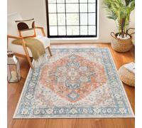 Surya Perth Tapis Vintage Lavable en Machine pour Salon, Cuisine, extérieur, Couloir, 66 x 115 cm, Rouille Bleu, Beige