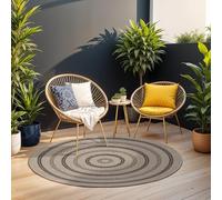 Surya Porto Tapis Exterieur Terrasse Balcon, Véranda, Patio - Tapis Moderne Abstrait Marbre Moucheté - Tapis Jardin Extérieur et Intérieur Boheme Chic Oriental Rond 160cm - Tan, Noir, Beige Foncé