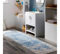 Surya Syracusa Tapis Vintage - pour Salon, Couloir, Cuisine - Style bohème Traditionnel Multicolore - Facile d'entretien - Grand Tapis de Couloir - 80 x 220 cm - Bleu et Beige