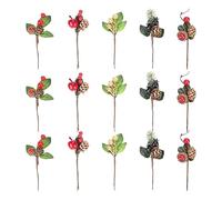 susaa 15 PièCes Rouges de NoëL et CôNes de Pin avec des Branches de Houx pour L'Artisanat de Fleurs de DéCor Floral de Vacances