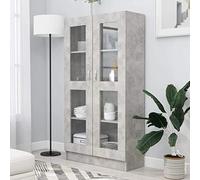 Susany Armoire à Vitrine Vitrines pour Salon Bibliothèque Polyvalente Gris béton 82,5x30,5x150 cm Aggloméré