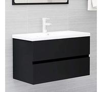 Susany Meuble de salle de bain avec lavabo intégré sous évier avec 1 tiroir de rangement, meuble de salle de bain à suspendre au mur, meuble de salle de bain, meuble de lavabo en aggloméré noir, 80 x 38,5 x 45 cm