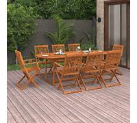 Susany Salon de jardin 9 pièces Table de jardin avec 8 fauteuils de jardin Chaise de terrasse en bois avec dossier Table de salle à manger extensible et chaise pliante en bois d'acacia massif