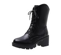 Susenstone 2022 Botte De Combat à Lacets Femmes Hiver à Lacets Mi-Mollet Combat éQuitation Bottes Militaires ImperméAble Confortable Sans Lacet Chaussures D'Hiver En Plein Air Pour Femmes