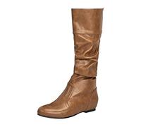 Susenstone 2022 Botte Hautes Femme Botte Longue Hiver Botte Daim avec Bloc Talon Chaudes Mode Lacet Bottes Haute Bottes Genou Elastique Rétro Cowgirl Bottes De Cowboy Bottes De Combat De Moto