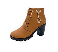 Susenstone 2022 Bottes à Talons Hauts Femmes Vintage Chelsea Bottines Chaudes Bottines ImperméAble Confortable Sans Lacet D'Hiver En Plein Air Cavalières Classiques Chic Santiags Botte Marron 38 EU