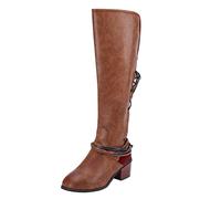 Susenstone 2022 Bottes Hautes Pour Femmes Bottes D'éQuitation En Cuir Bottes De Cowboy Confortables Bottes D'Hiver Bottes D'Hiver Bottes De Cowboy Vintage Marche Chaussures Occidentales Classiques