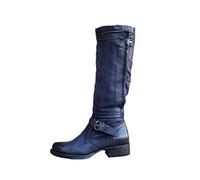 Susenstone 2022 Chaussures Femme Bottines Hauteur Genou Boucle Fermeture éclair Vintage PU Cuir Bottines D'hiver Chaussures De Fête Rétro Cowgirl Bottes De Cowboy