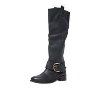 Susenstone 2022 Femmes Bottes Hautes Au Genou Chunky sur Bottes Hauteur Genou Filles Femmes Mode Genou Haut Lacer Bottes de Toile Pur Blanc Noir Fermeture Eclair Chaussures de Danse