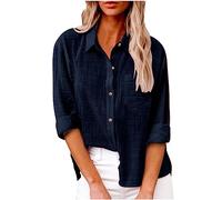 Susenstone 2024 Chemisier à Col en V pour Femmes Chemise Tunique Décontractée Vintage Coton et Lin Baggy Tops Casual Oversize Manche Longue Pas Cher Lin Tunique Blouse pour Le Travail