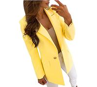 Susenstone Blazer Femmes Un Bouton Costume Veste Slim Fit Entaillé Plaine Manteau À Manches Longues Travail d'affaires Invités De Mariage Solide Longline Vestes Survêtement avec Poches, Jaune, XL