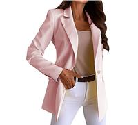 Susenstone Blazer Femmes Un Bouton Costume Veste Slim Fit Entaillé Plaine Manteau À Manches Longues Travail d'affaires Invités De Mariage Solide Longline Vestes Survêtement avec Poches, Rose, M