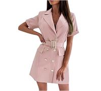 Susenstone Blazer Robe Femmes À Manches Courtes Cardigan Ceinturé Blazers À Manches Longues À Double Boutonnage Travail Bureau Invités De Mariage Formelle Élégant OL Bureau Affaires Veste, Rose