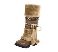 Susenstone Botte Femme Plates Bottes Hiver Chaud Fourrure Cheville Chaussures Chunky Bottines de Neige Randonnée Boots Noir Kaki Gris Rose