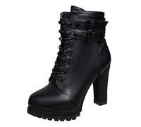 Susenstone Bottes A Talon à Lacets Femme Mode Ankle Boots Bottines à Clous Femmes Hiver Chaud Chaussures Round Toe CompenséEs en Cuir Sexy Boots (36 EU(CN35), Noir)