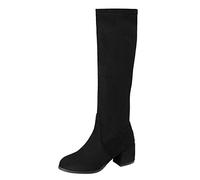 Susenstone Bottes A Talon Hautes Femme Hiver Le Genou Chaussures Fermeture Eclair CompenséEs Nubuck Plate Chaud Talons Hauts Sexy Bout Pointu Boots (40 EU（CN41), Noir